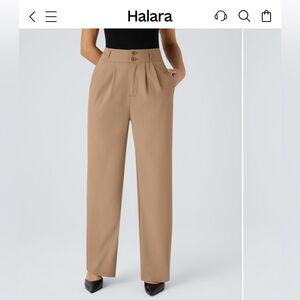 HALARA High Waisted Zipper Pocket Shirred Straight Leg Work Pants size L tall